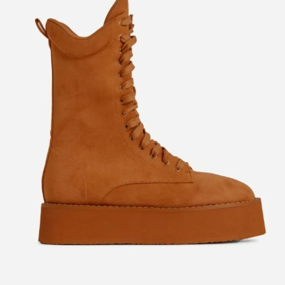 NEW - Ego Tan Lace Up Flatform Suede Boots